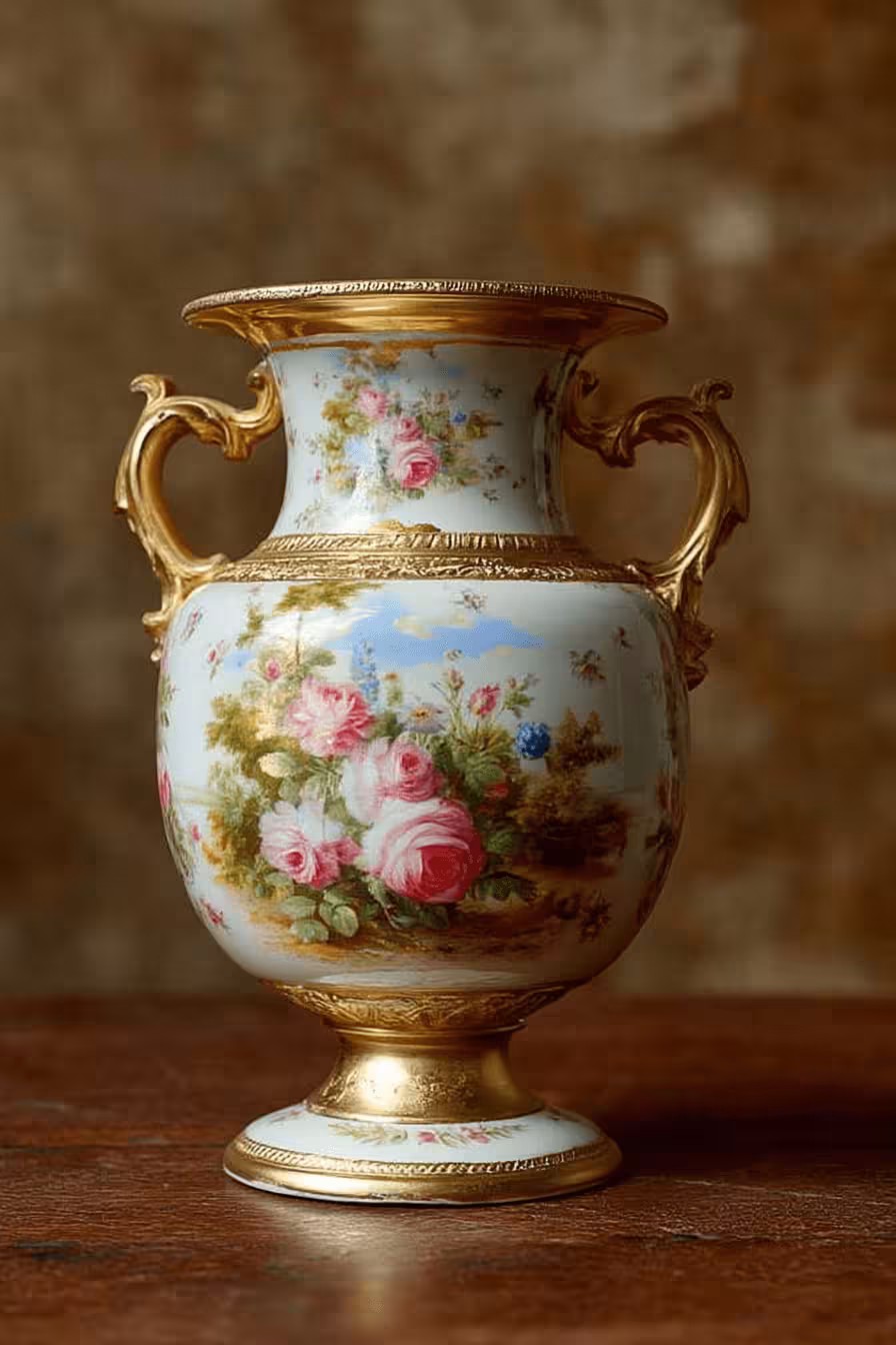 Комод с различным антикварным сервизом